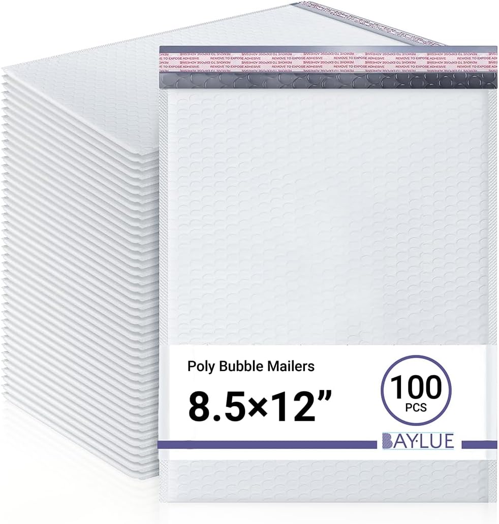 White 8.5x12 Inch Poly Bubble Mailers for Secure Shipping