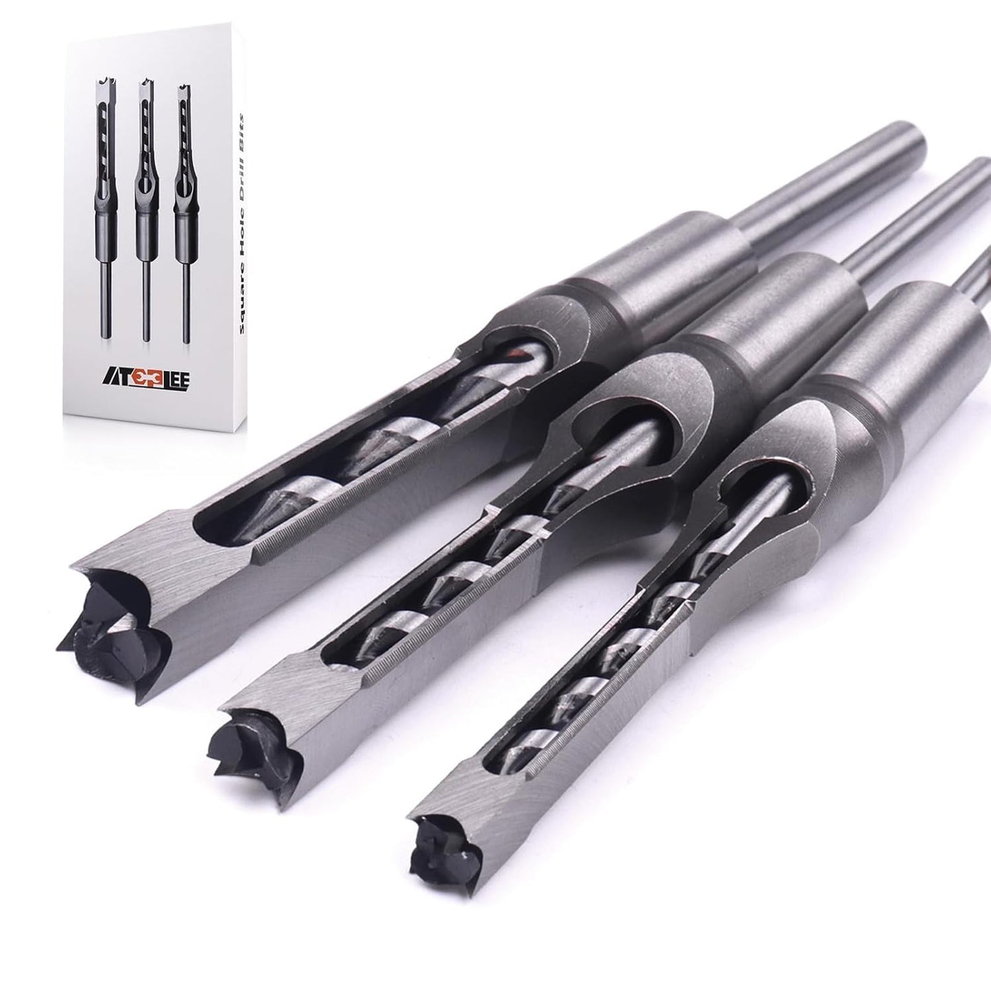 ATOPLEE Square Hole Drill Bits for Wood - 3pcs HSS Set