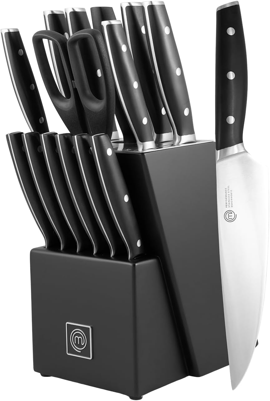 MasterChef Kitchen Knife Set with Block and Sharpener, 15pc