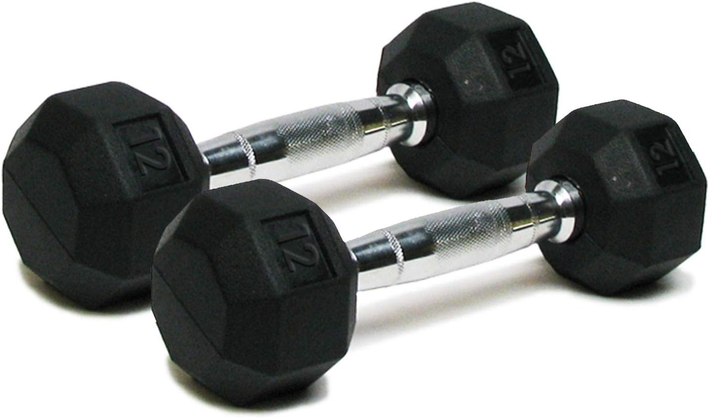 SPRI Rubber Hex Dumbbells Pair - Home Gym Strength Training Set
