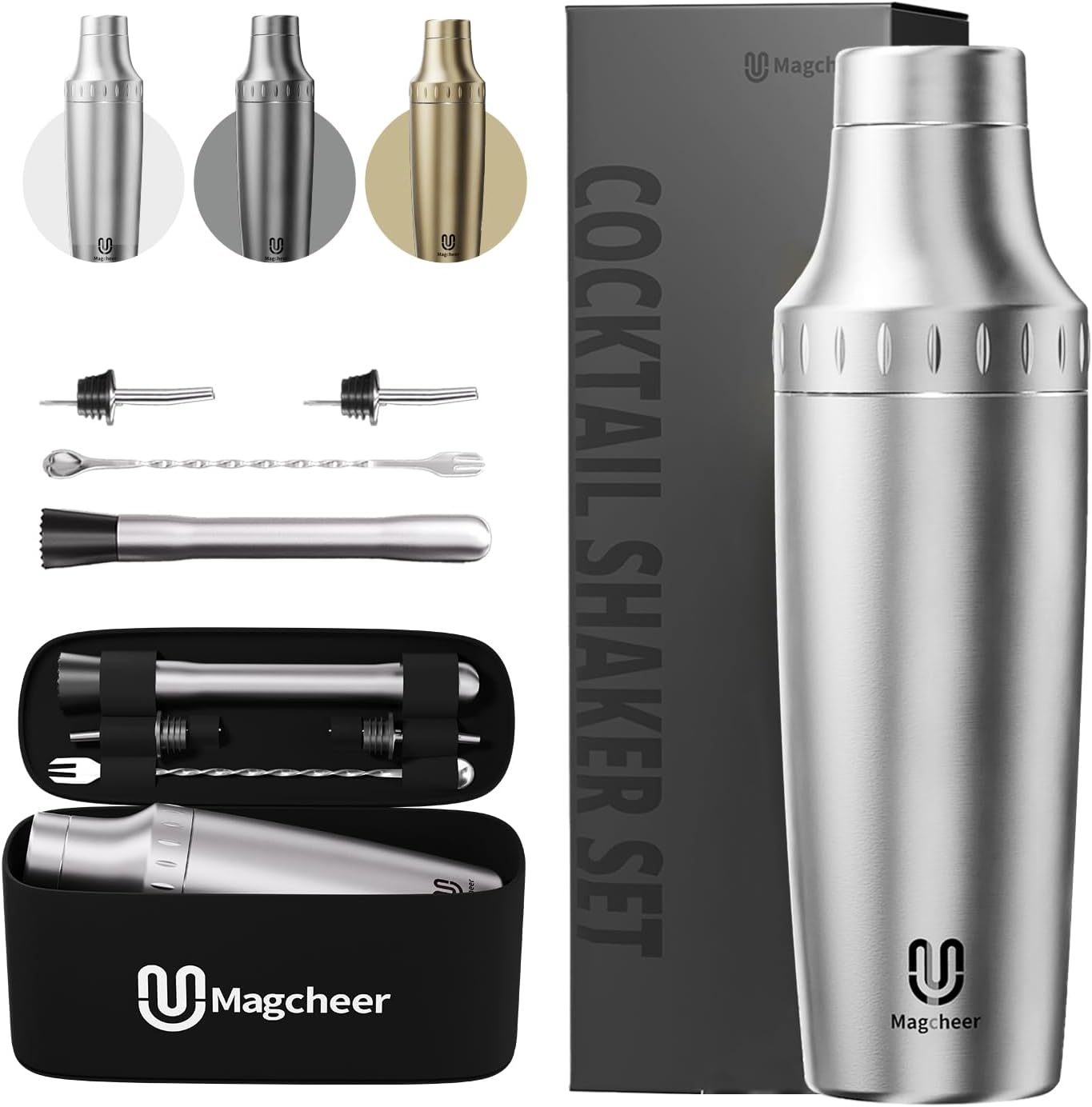 Travel-Ready 30oz Stainless Steel Cocktail Shaker Set