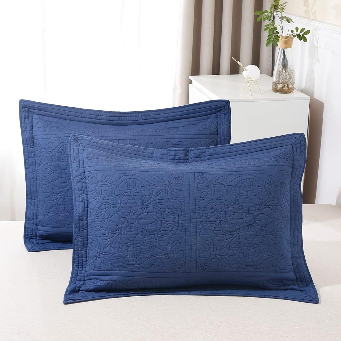 WINLIFE 100% Cotton Quilted Pillow Sham for King Size Pillows