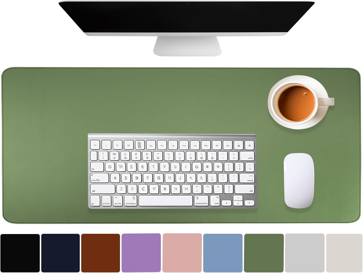 Large Green Desk Mat 31.5x15.7 - Non-Slip PU Leather Mouse Pad by Busnos