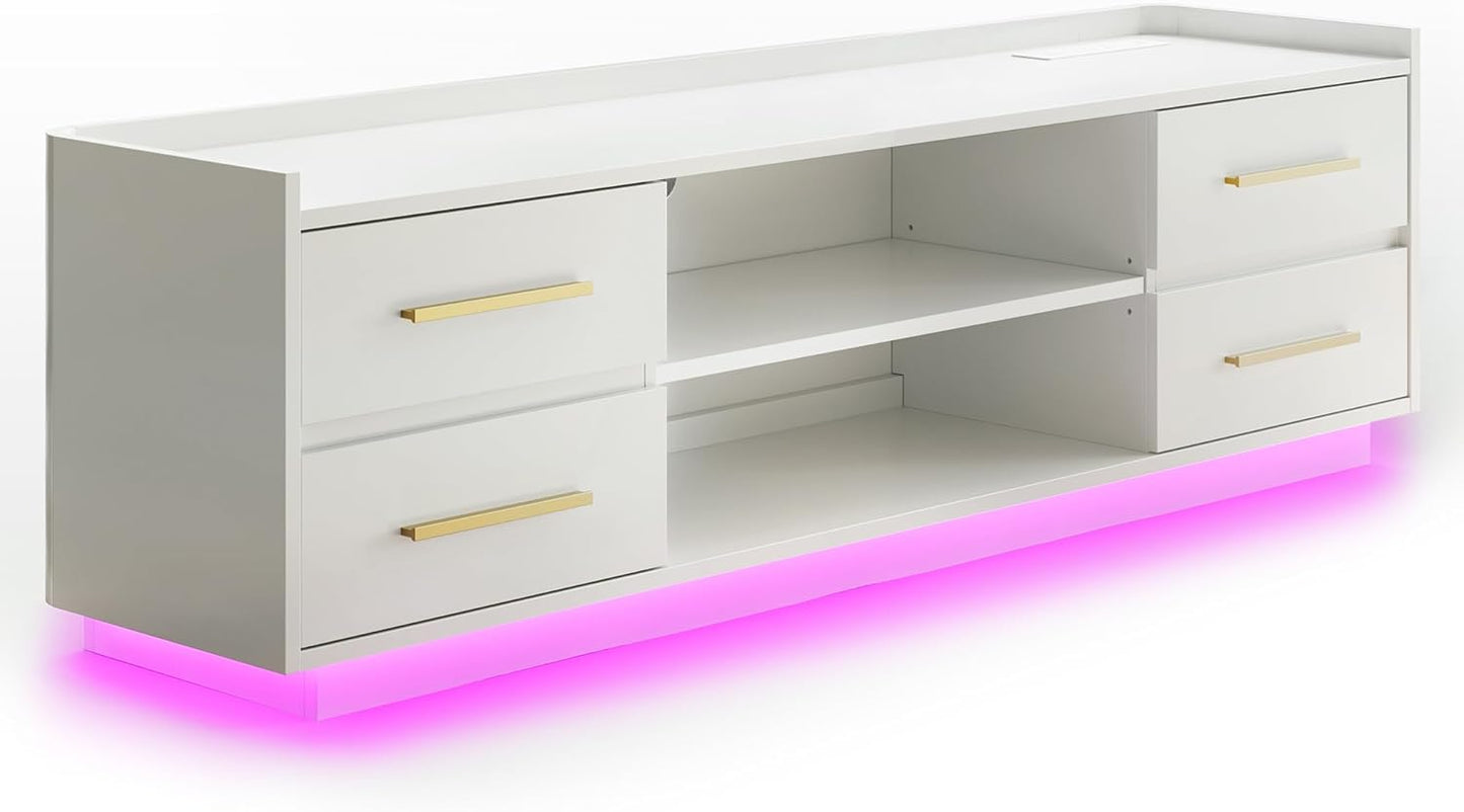 Stylish 66 TV Stand w/ LED Lights & Storage