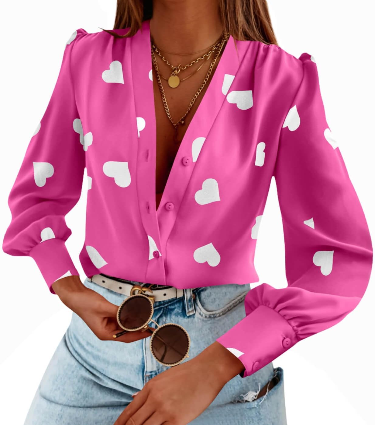 Women's Business Casual Tops Long Sleeve V Neck Chiffon Blouses