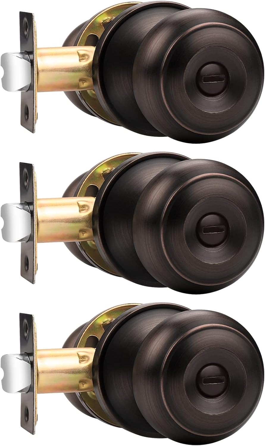 Probrico Privacy Door Knobs with Lock, Oil Rubbed Bronze Finish