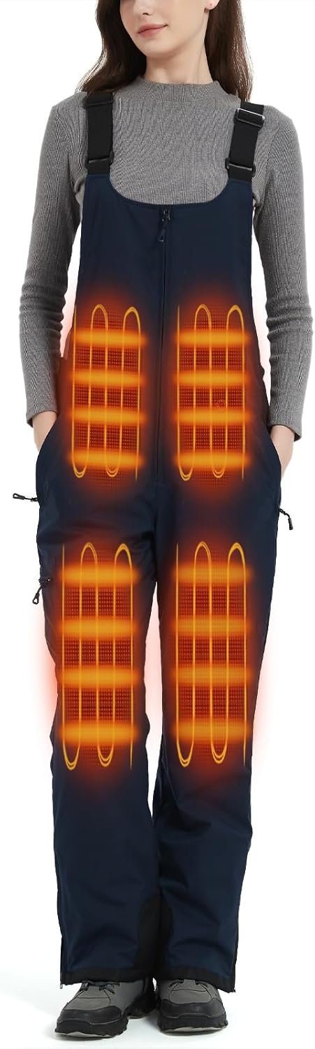 Women's Waterproof Heated Insulated Bib Overalls for Cold Weather