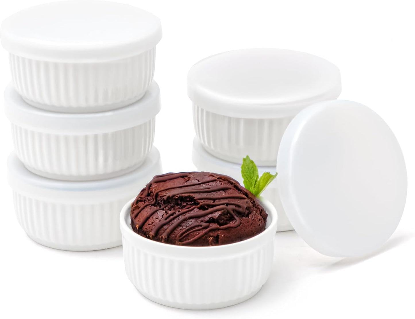 Nuwave 6pc Ceramic Ramekins with Lid for Baking and Serving