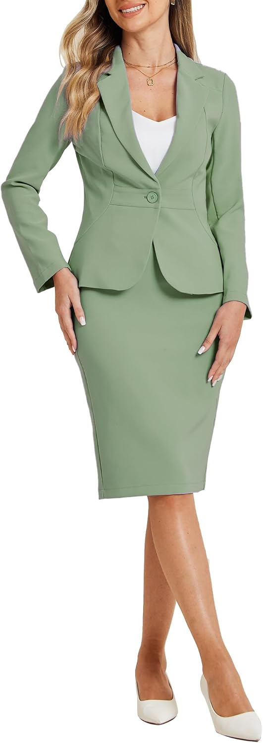 Allegra K Women's 2 Piece Skirt Suit Set for Business Style