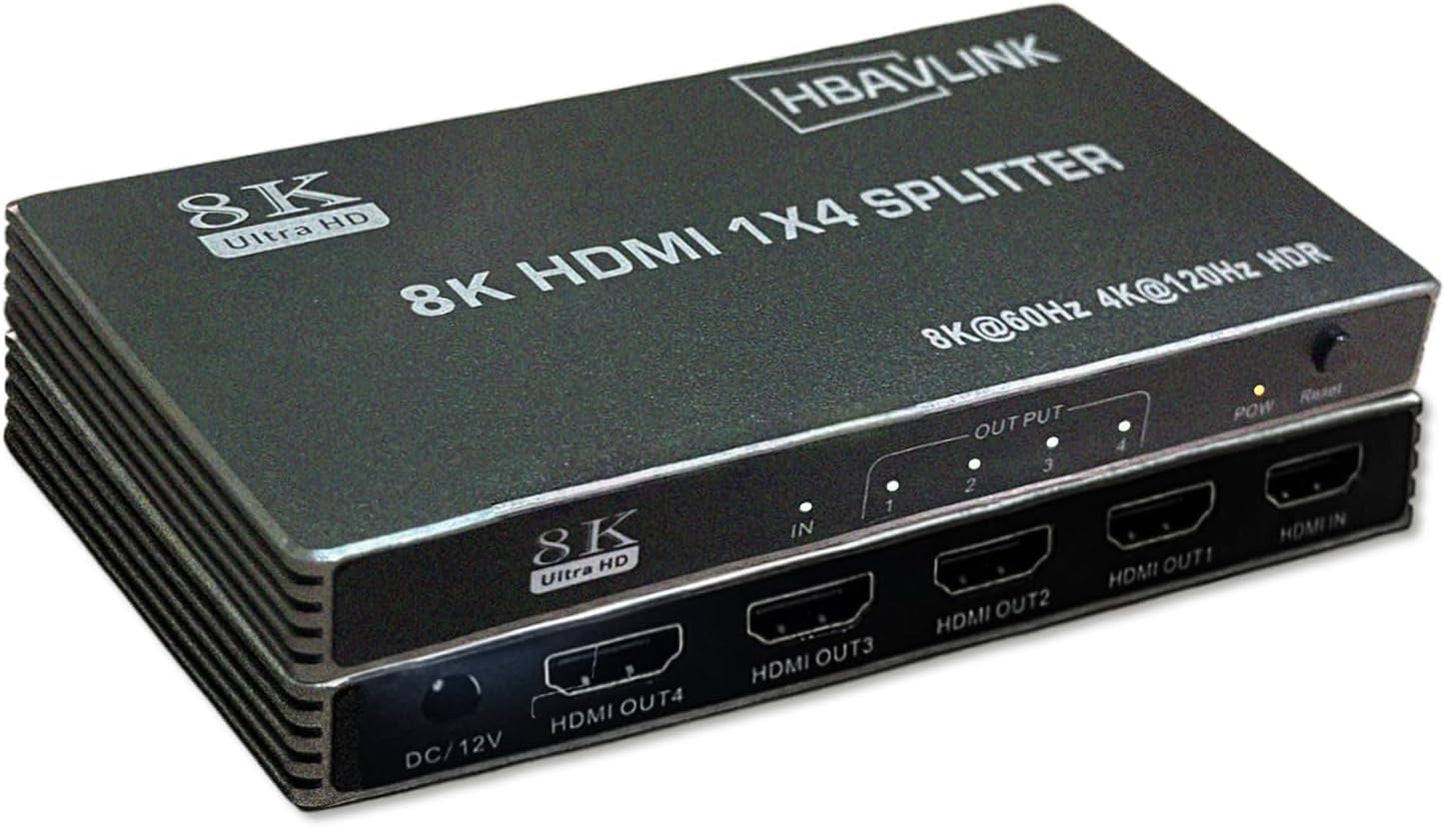 HDMI 2.1 Splitter 1 in 4 Out for 8K60Hz and 4K120Hz Gaming