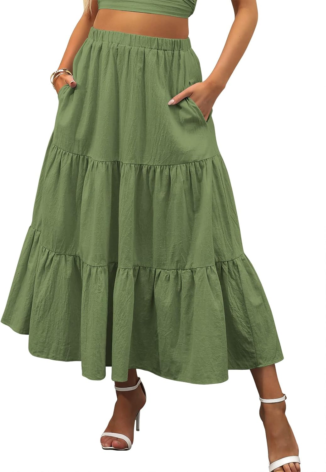 ANRABESS Womens Summer Boho Flowy Swing Tiered Maxi Skirt