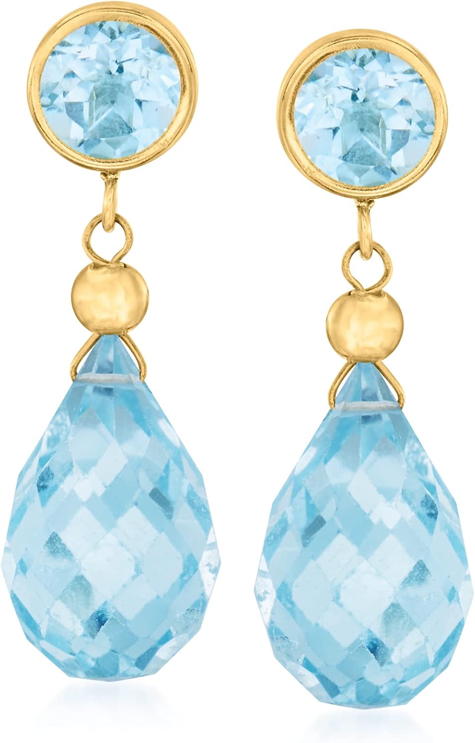 Sky Blue Topaz Drop Earrings in 14kt Yellow Gold for Elegance