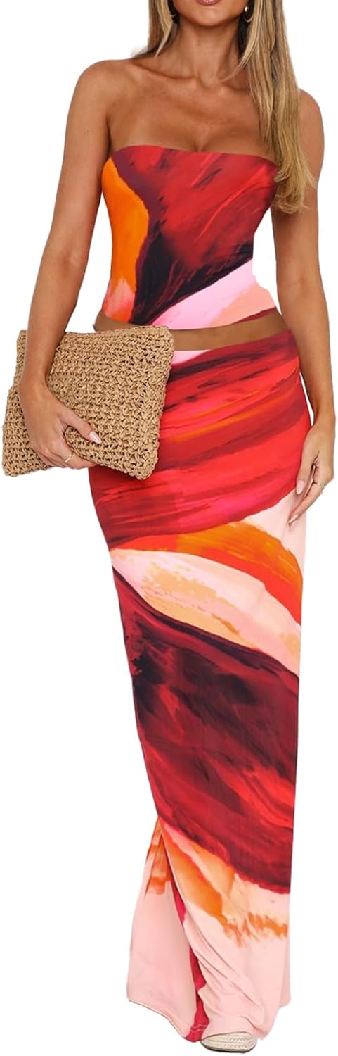 Floral 2 Piece Skirt Sets for Women Summer Vacation Outfits