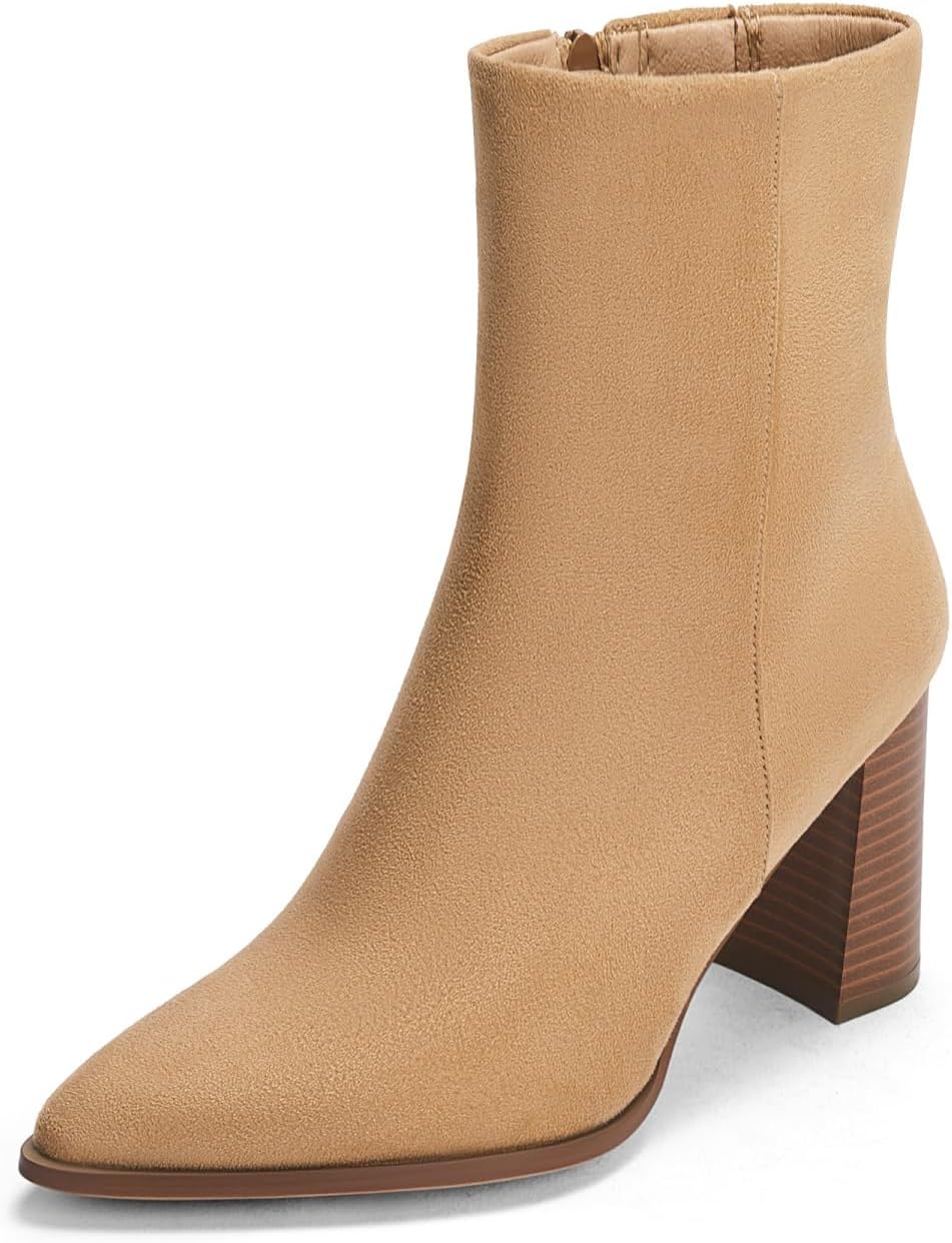 Coutgo Womens Ankle Boots with Chunky Stacked Heel for Fall