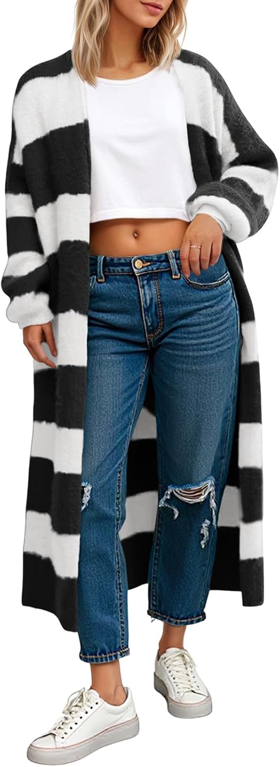 Saodimallsu Womens Striped Long Cardigan Sweaters for Fall