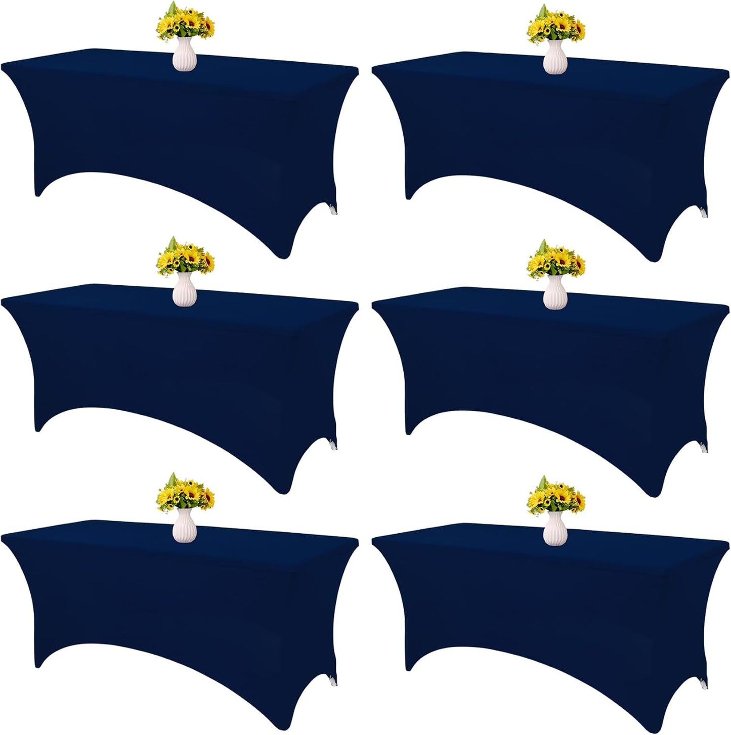 6 Pack Navy Blue Spandex Tablecloths for Rectangle Tables