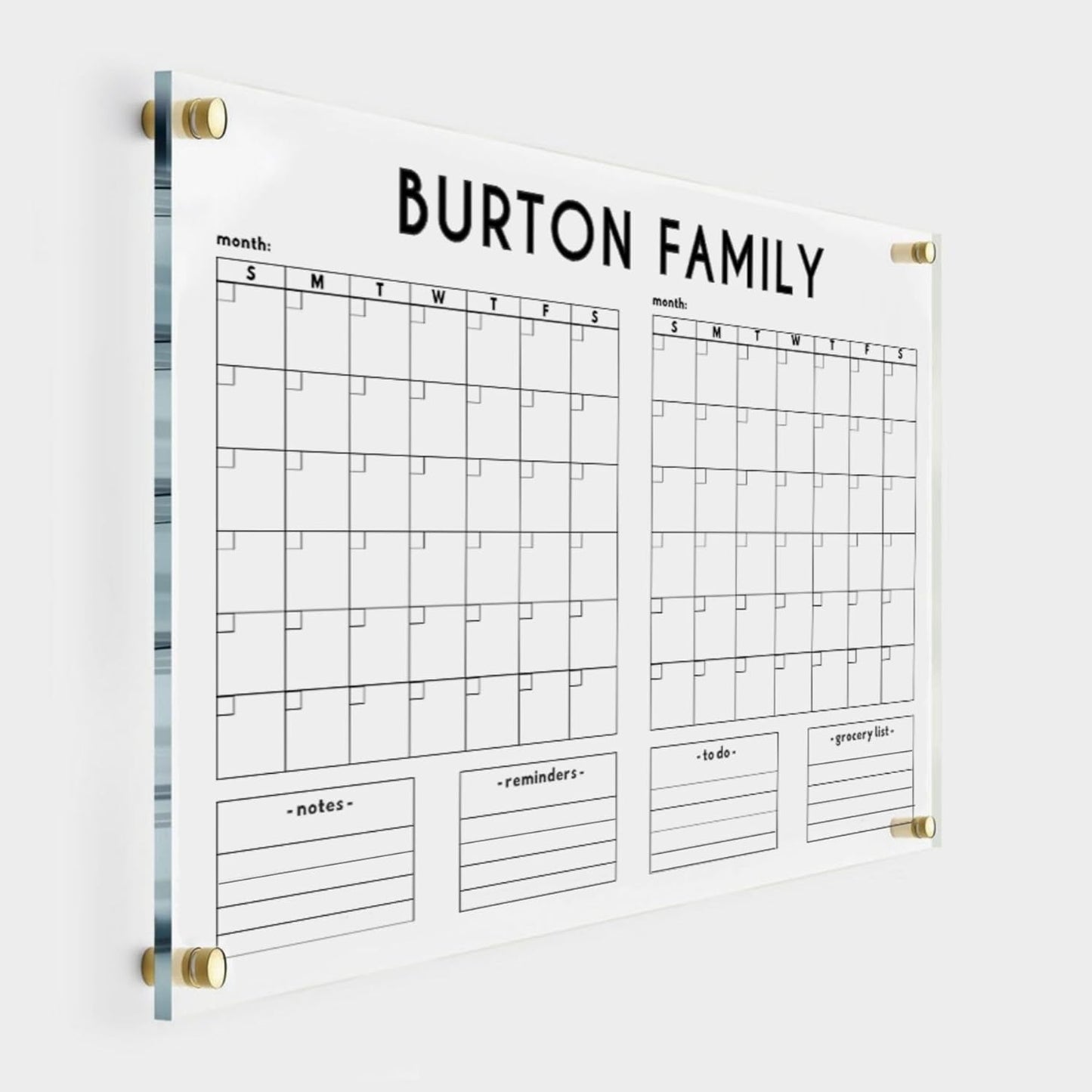 DOUBLE MONTH CALENDAR Personalized Acrylic Wall Calendar 2025