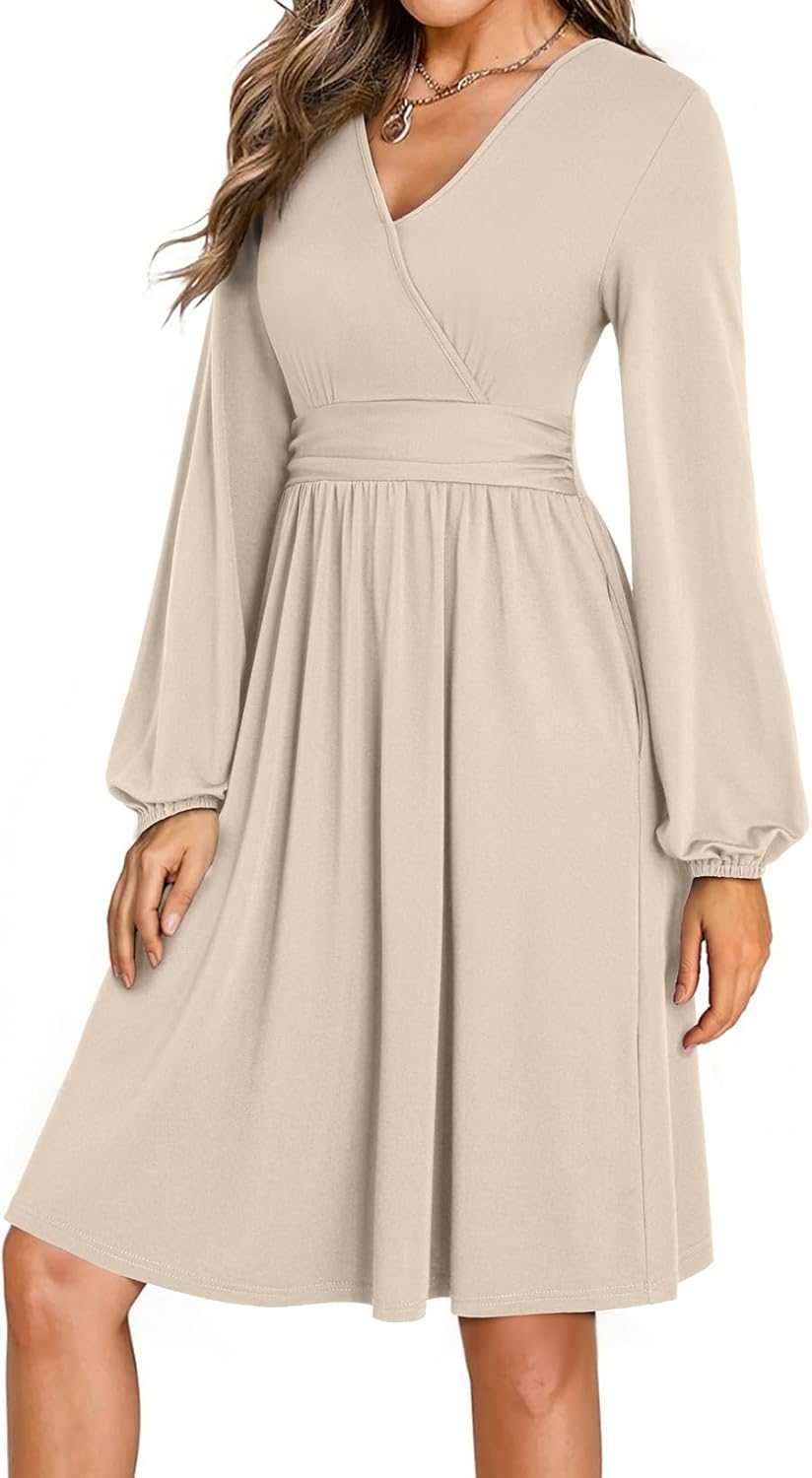 Dokotoo Womens Fall Wrap V-Neck Long Sleeve Mini Dress