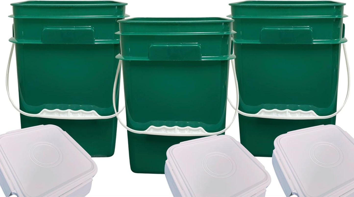 4 Gallon Square Food Grade Bucket Pail Pack of 3 for Storage