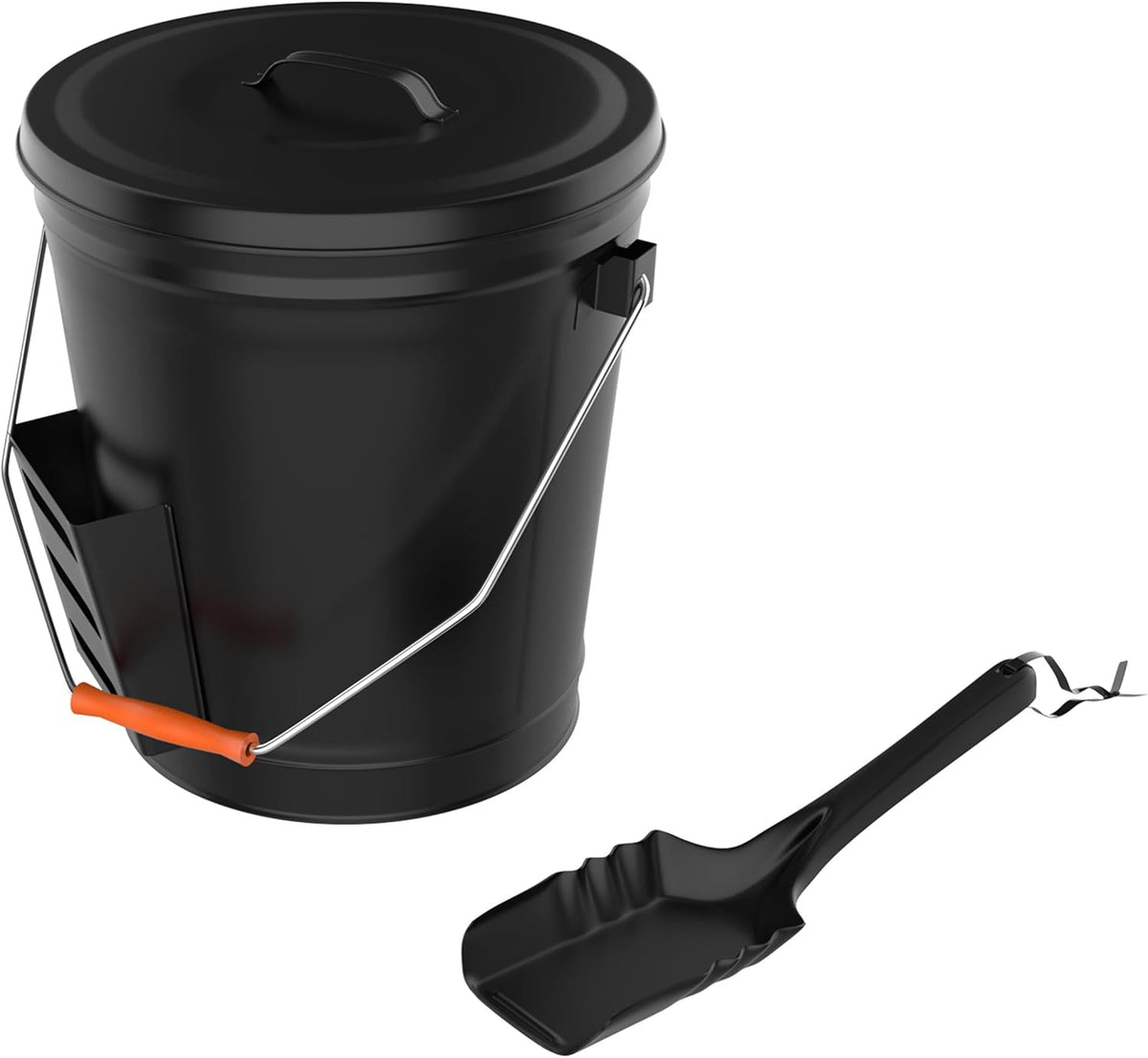 Home-Complete 4.75 Gallon Black Ash Bucket with Lid and Shovel