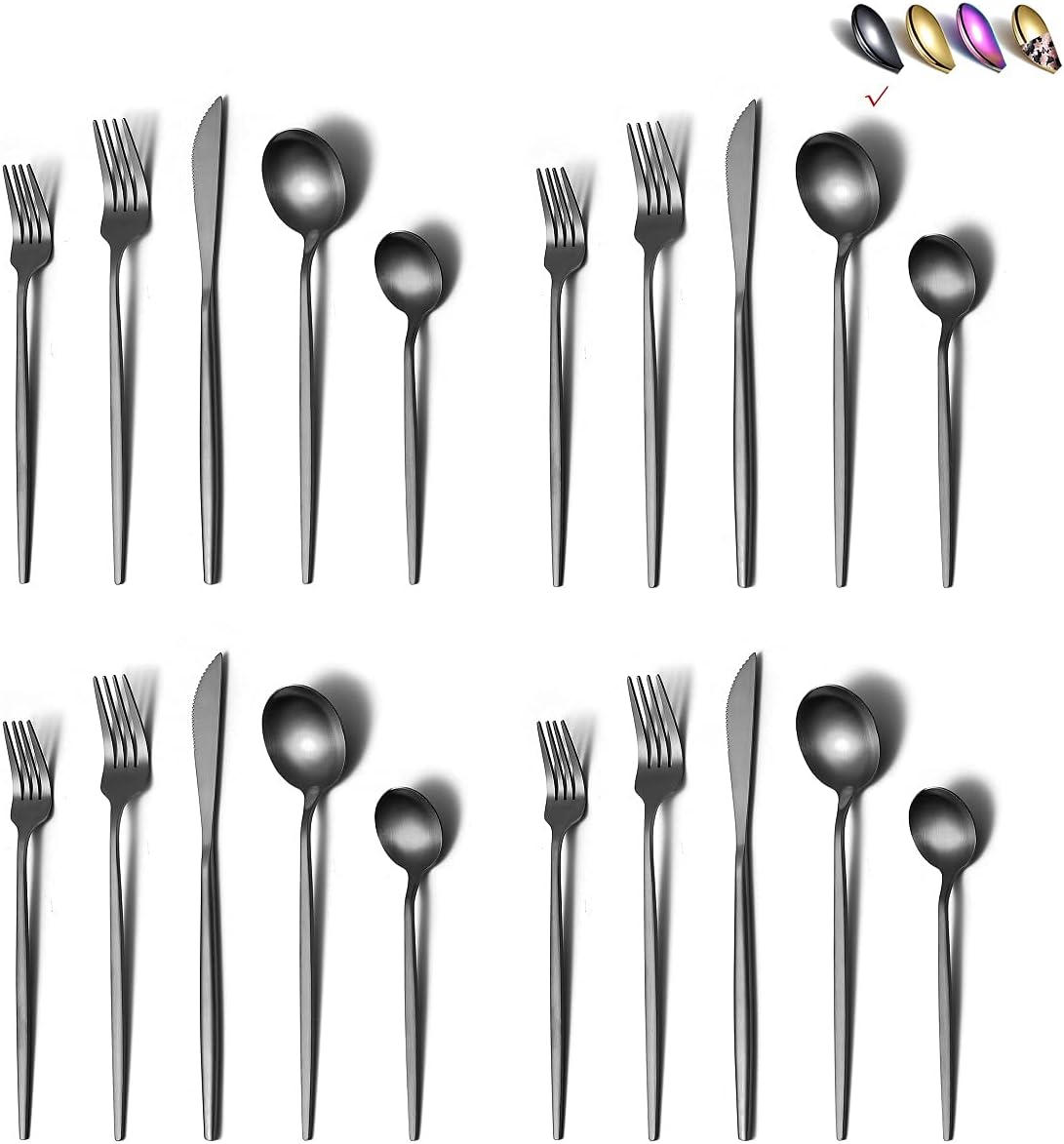 Stainless Steel Flatware Set with Titanium Plating for 8 Guests