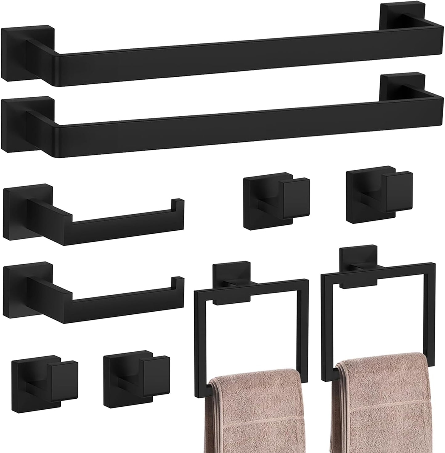 Matte Black Bathroom Hardware Accessories Set of 10 Pieces