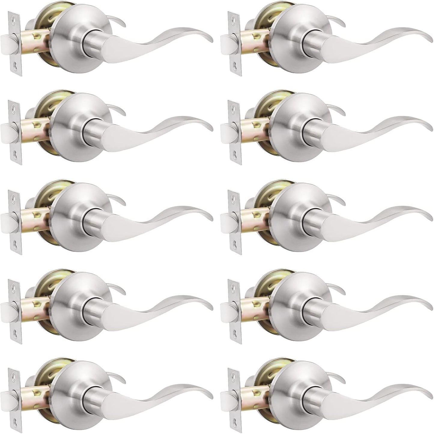 GOBEKOR Satin Nickel Passage Lever Handle Set for Interior Doors
