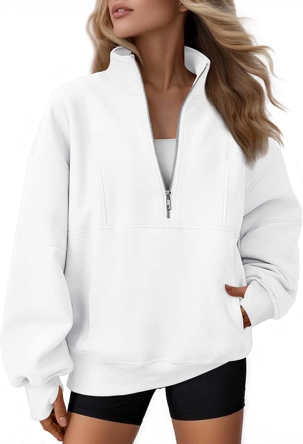 AUTOMET Womens Quarter Zip Oversized Sweatshirts for Comfort