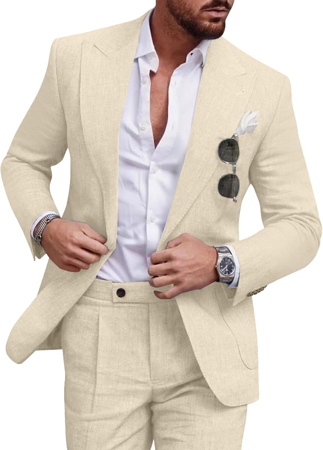 Linen Men Suit Set Casual Tuxedo for Prom Wedding Party