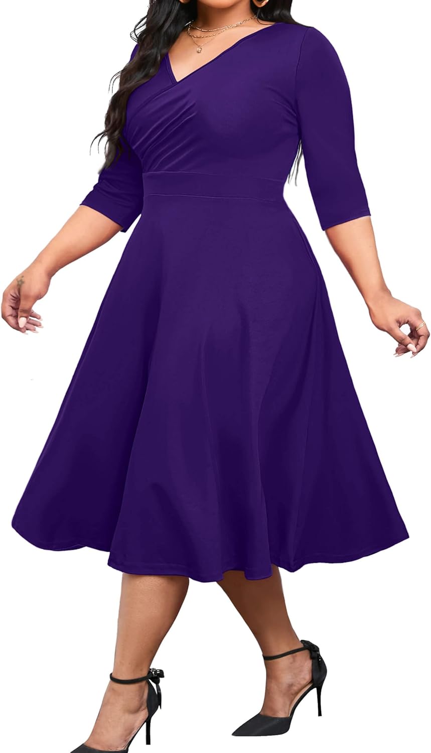 CLOCOR Women's Plus Size Midi Dress for Elegant Casual Wear