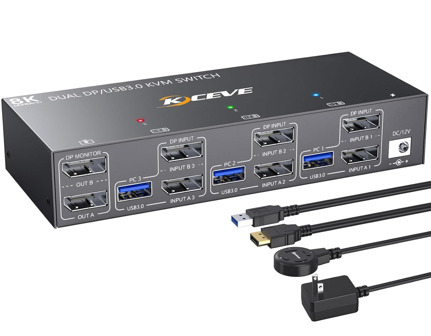 KVM Switch 2 Monitors 3 Computers 4K@144Hz for Dual Display