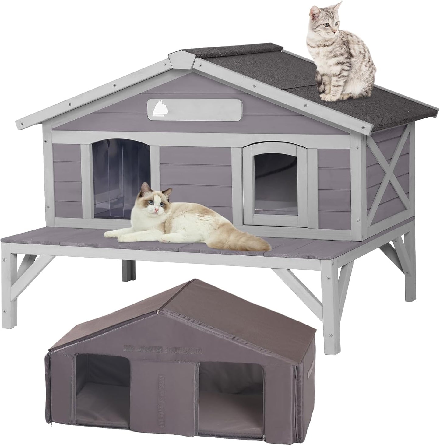GUTINNEEN Outdoor Cat House Weatherproof Large Cat Shelter