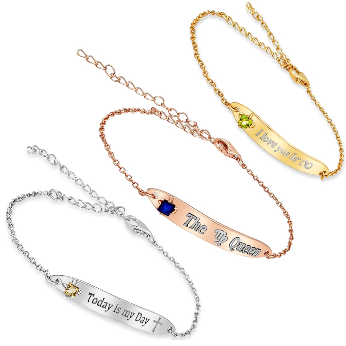 Custom Name Engraved Personalized Bracelet with Opal Stone