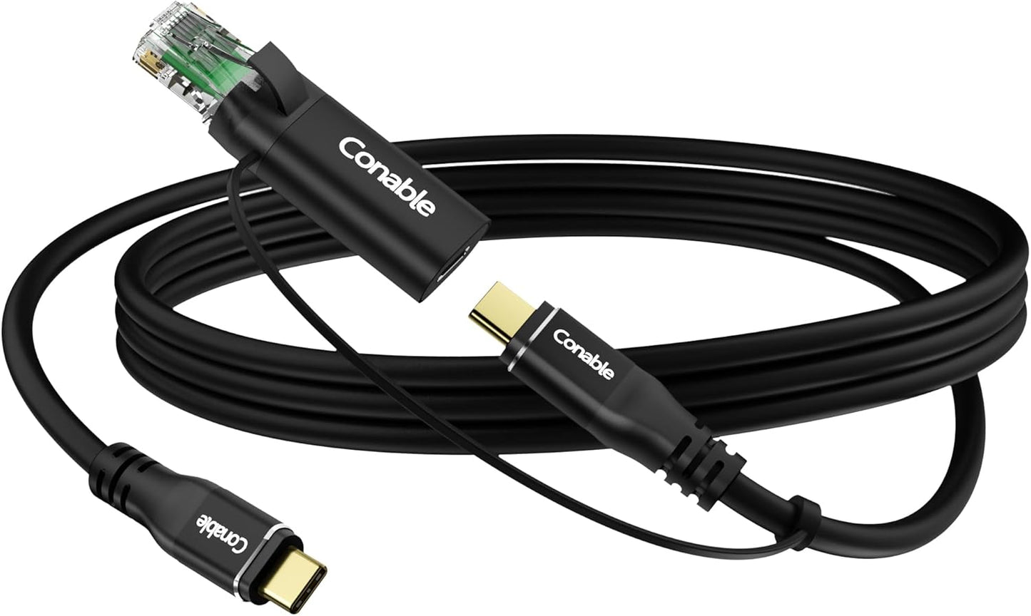 Conable 2-in-1 USB C Cable: 1Gbps Ethernet, 4K Video, 100W Fast Charge!