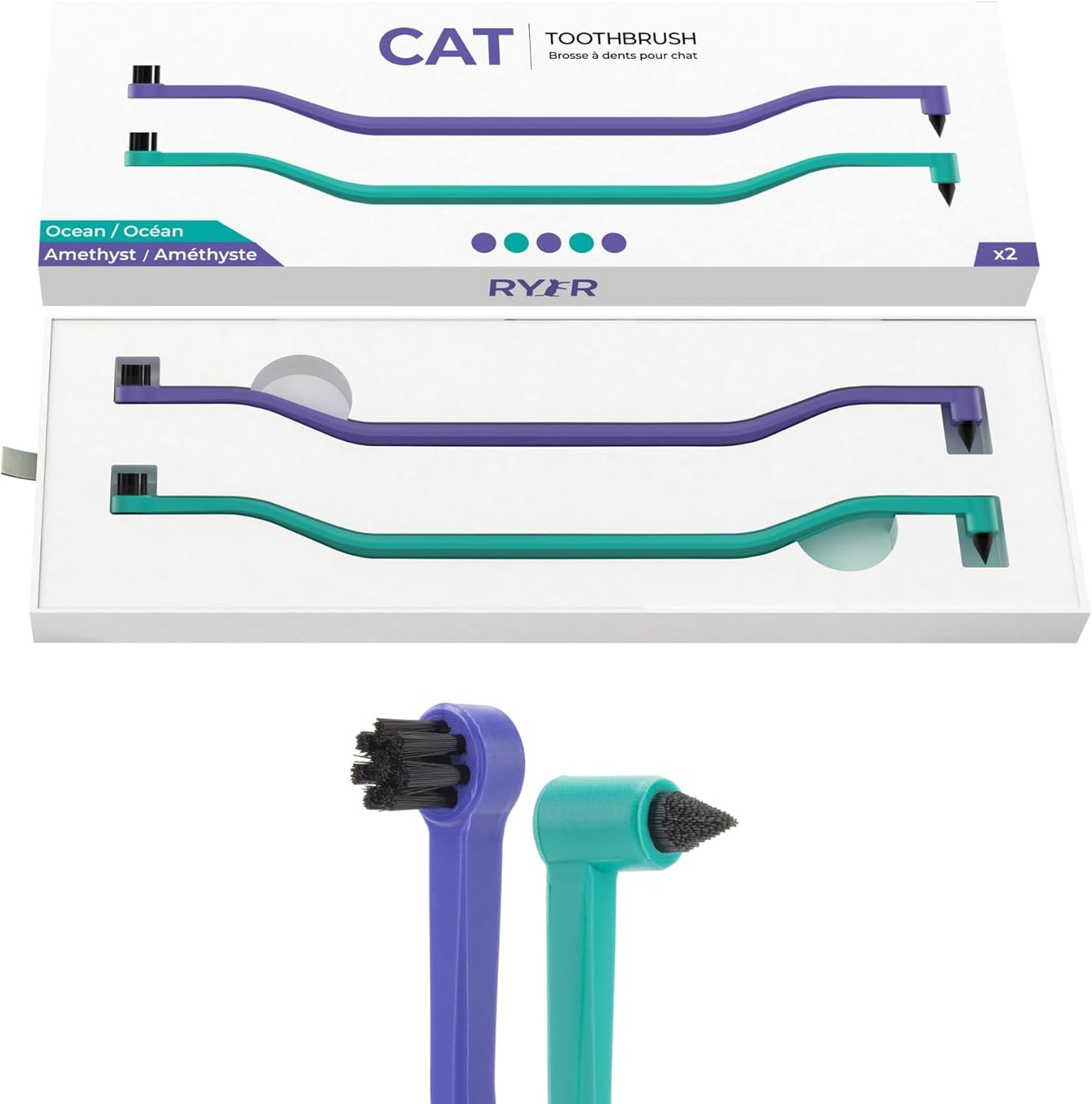 RYERCAT Set of 2 Dual Sided Cat Toothbrush for Dental Care