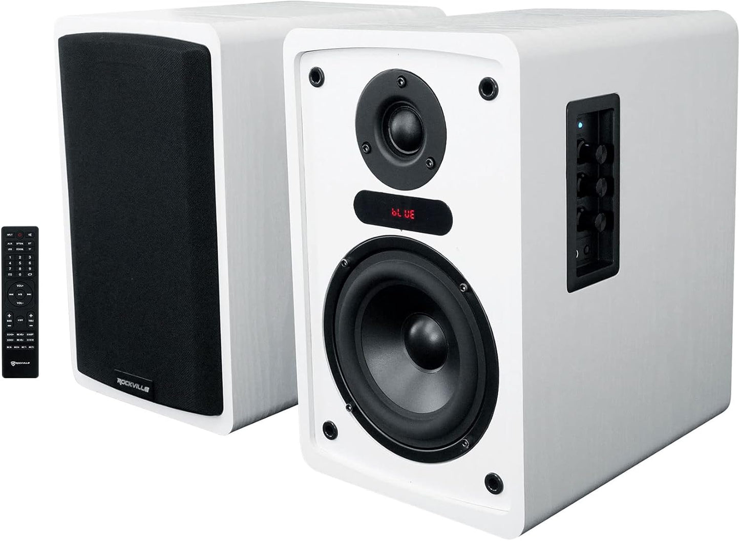 800W Rockville White Bluetooth Bookshelf Speakers