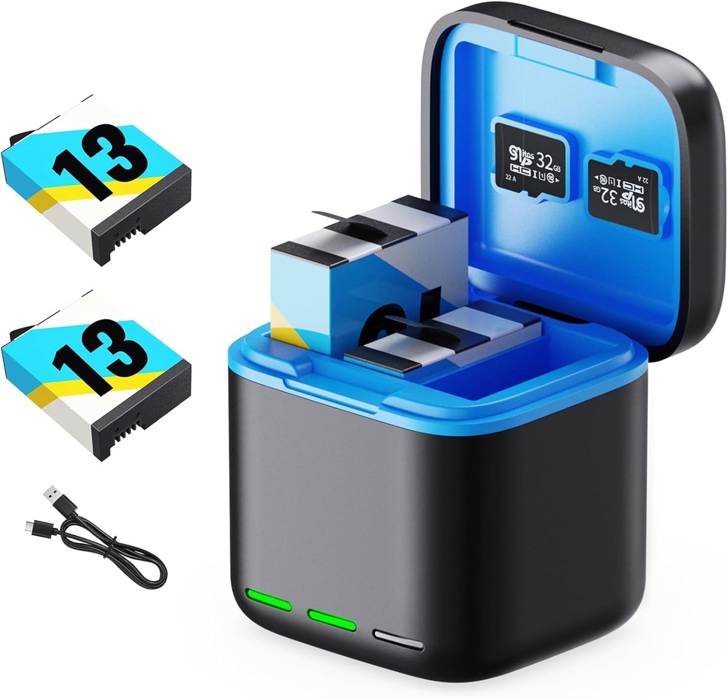 Battery Charger for Hero 13 Black with 2-Pack 2200mAh Batteries