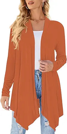 Women's Draped Front Open Cardigan Lightweight Long Sleeve Sweater
