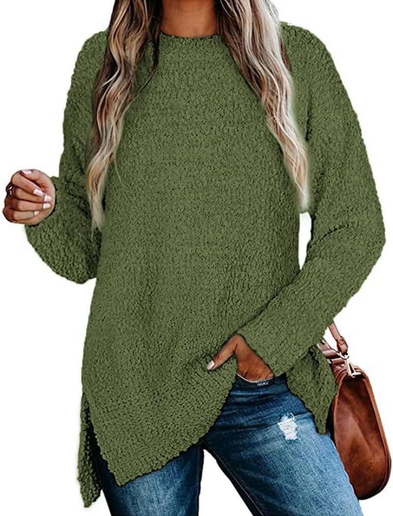 Qearal Women's Long Sleeve Fuzzy Knitted Sweater for Cozy Style
