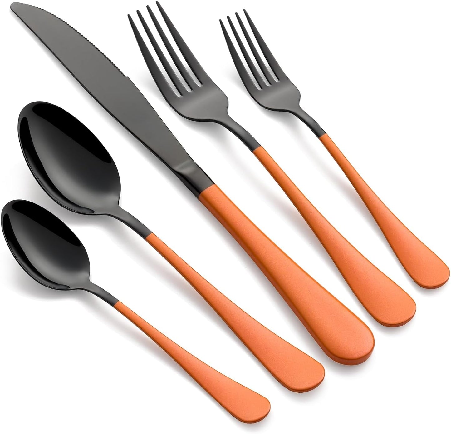 20-Piece Black Silverware Set with Ergonomic Orange Handles