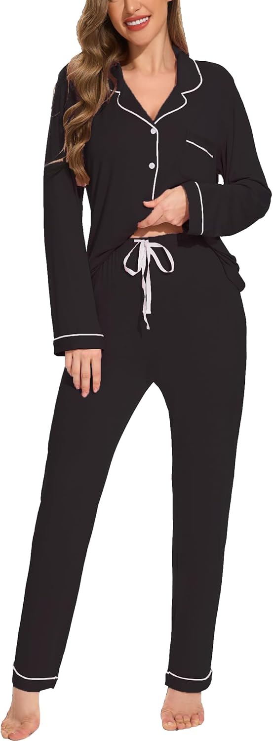 Button Up Pajamas for Women Long Sleeve Soft Loungewear Set