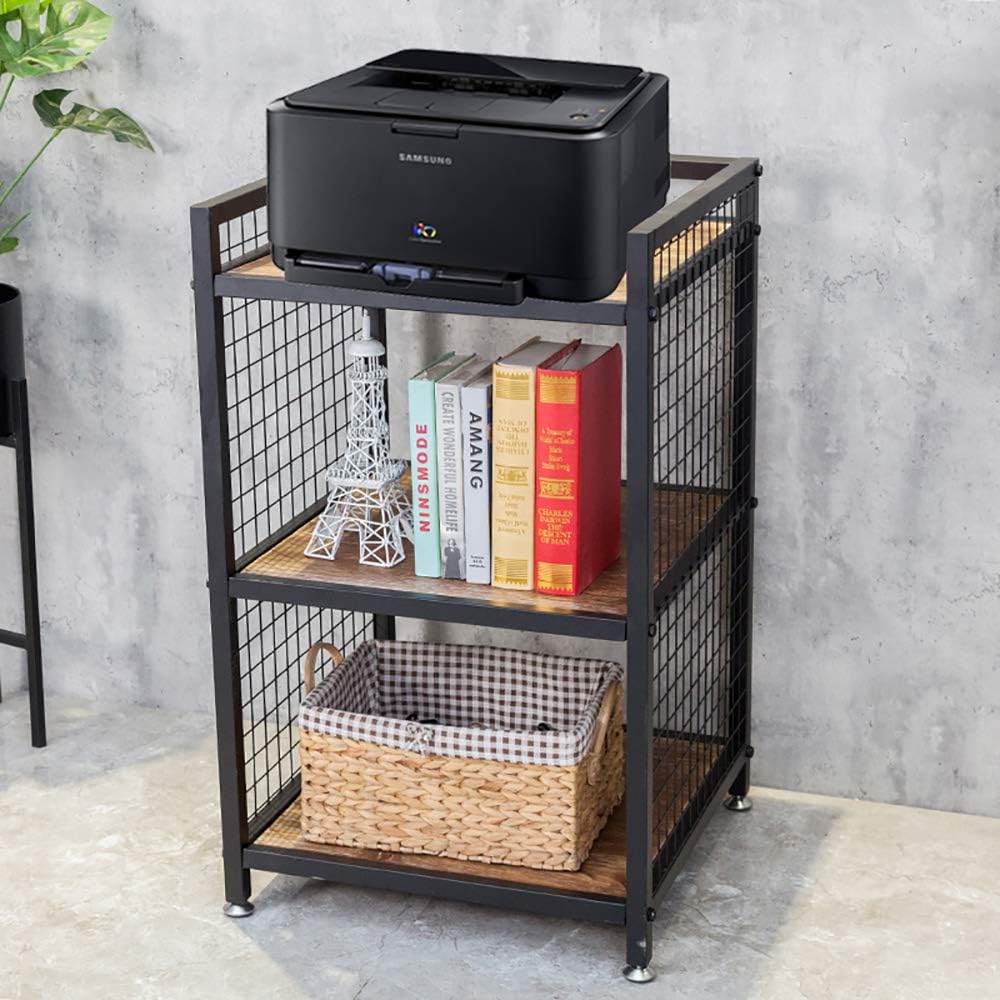 HANS CAO Industrial Printer Stand: Rustic Cart w/ Wheels & Shelves