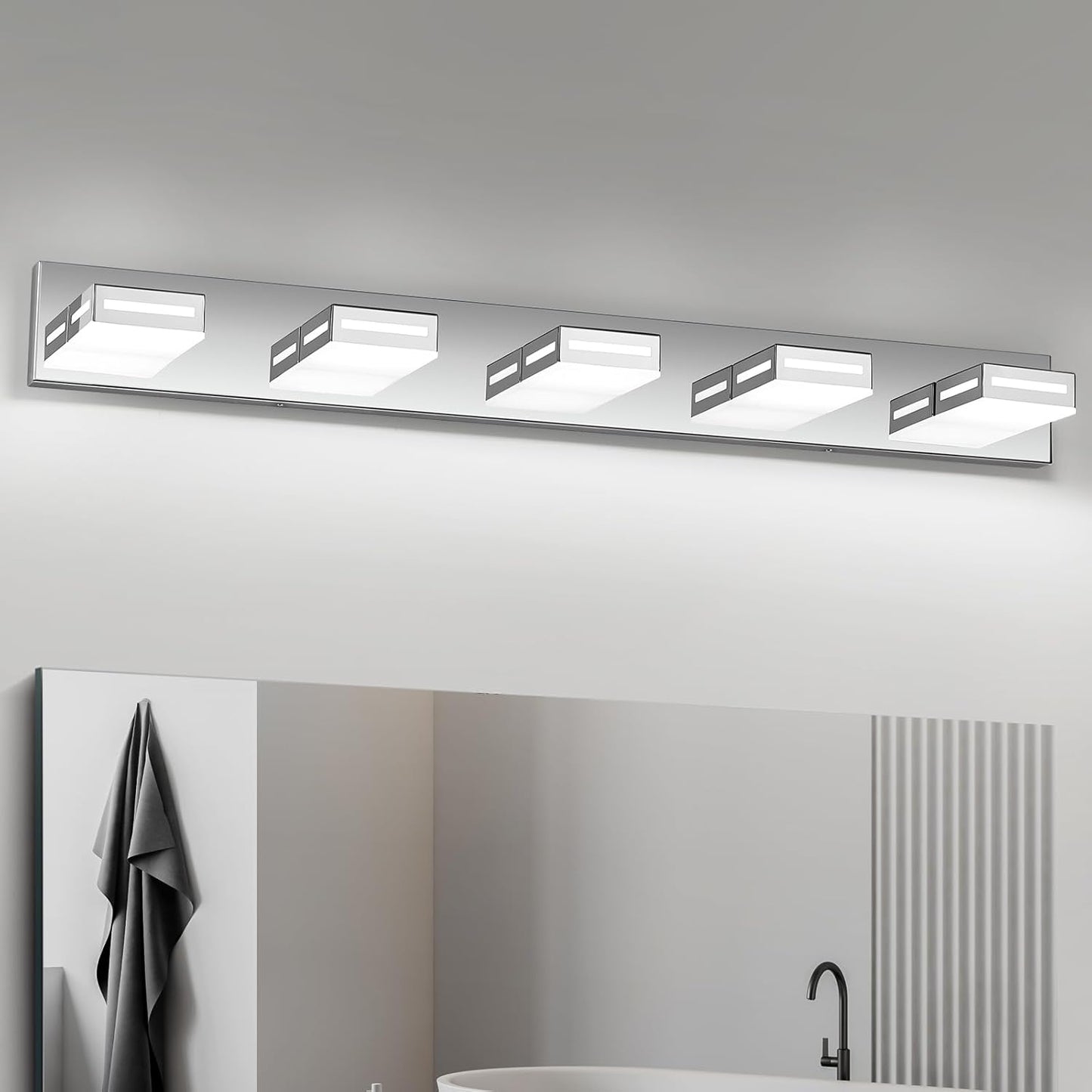 40-Inch 5-Light LED Modern Chrome Bathroom Vanity Light Fixtures