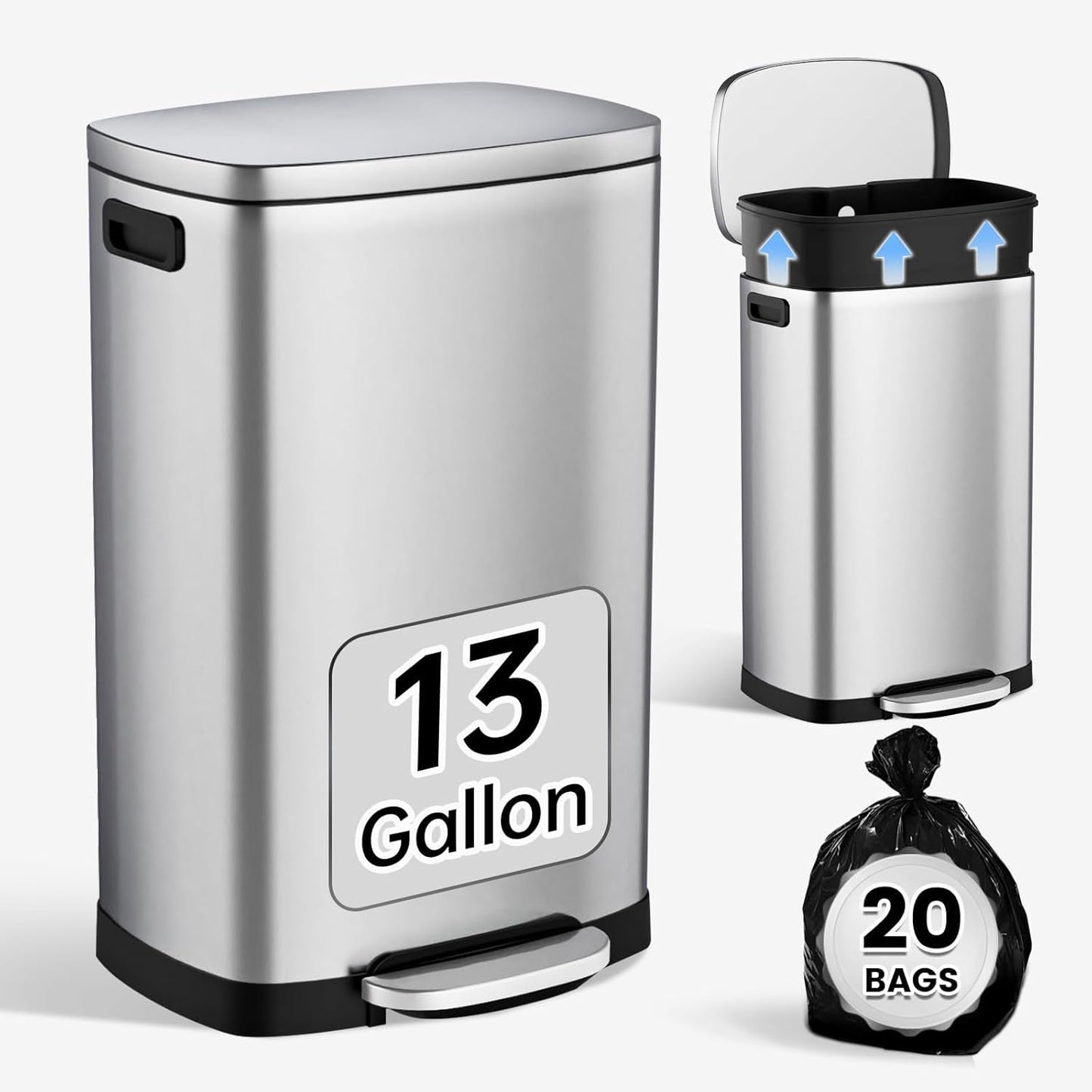 ELPHECO Kitchen Trash Can with Lid Soft Close for Easy Use