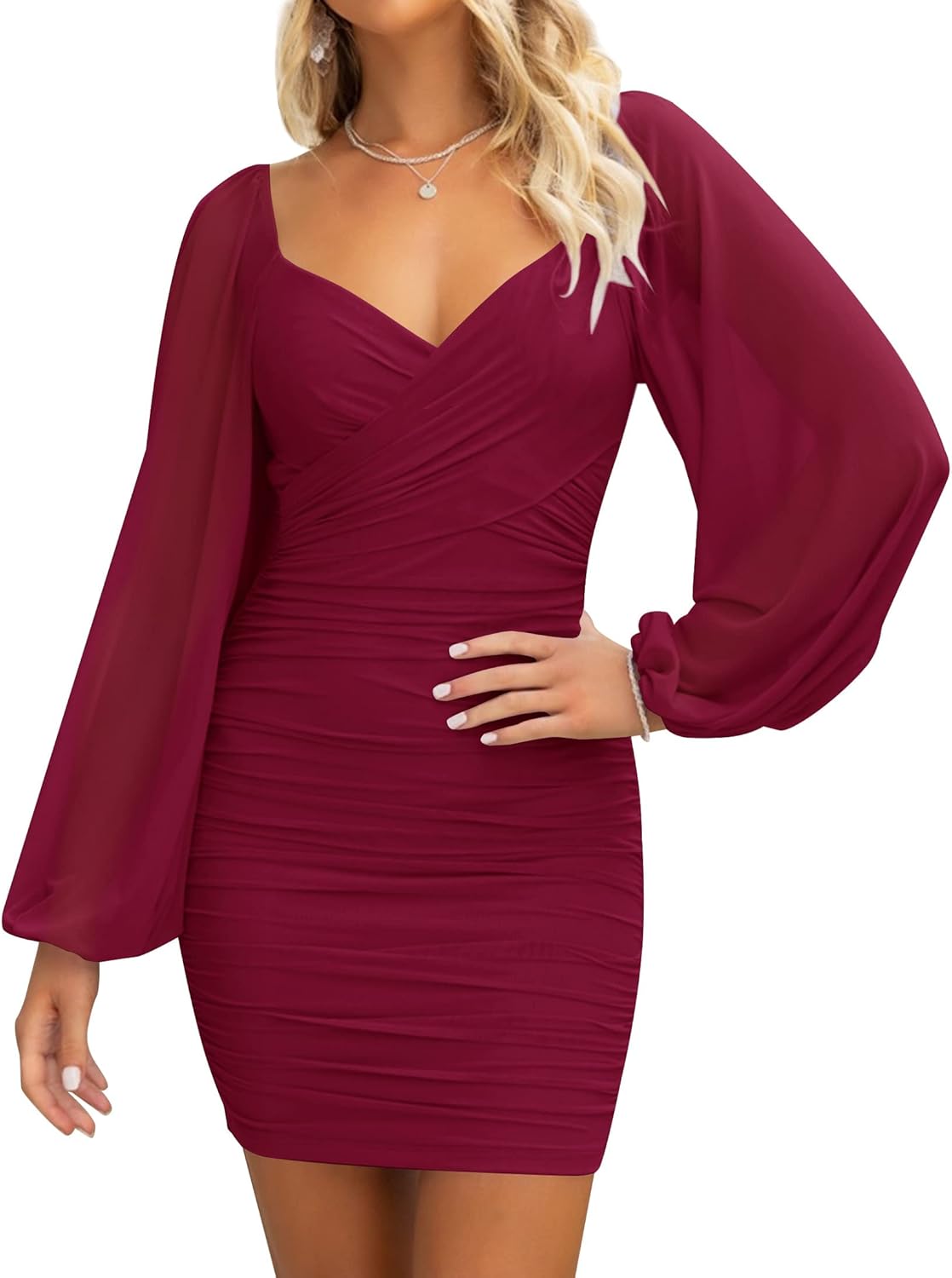 ZESICA Women's Sexy V Neck Ruched Bodycon Mini Dress Review