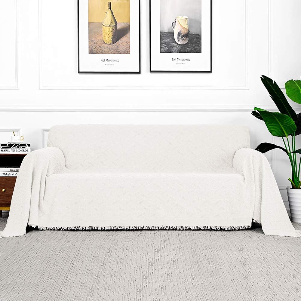 MYSKY HOME White Sofa Covers for 3 Cushion Couch Protection