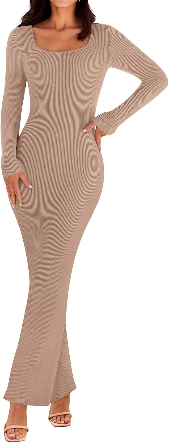 Stylish MEROKEETY Women's Long Sleeve Bodycon Sweater Dress