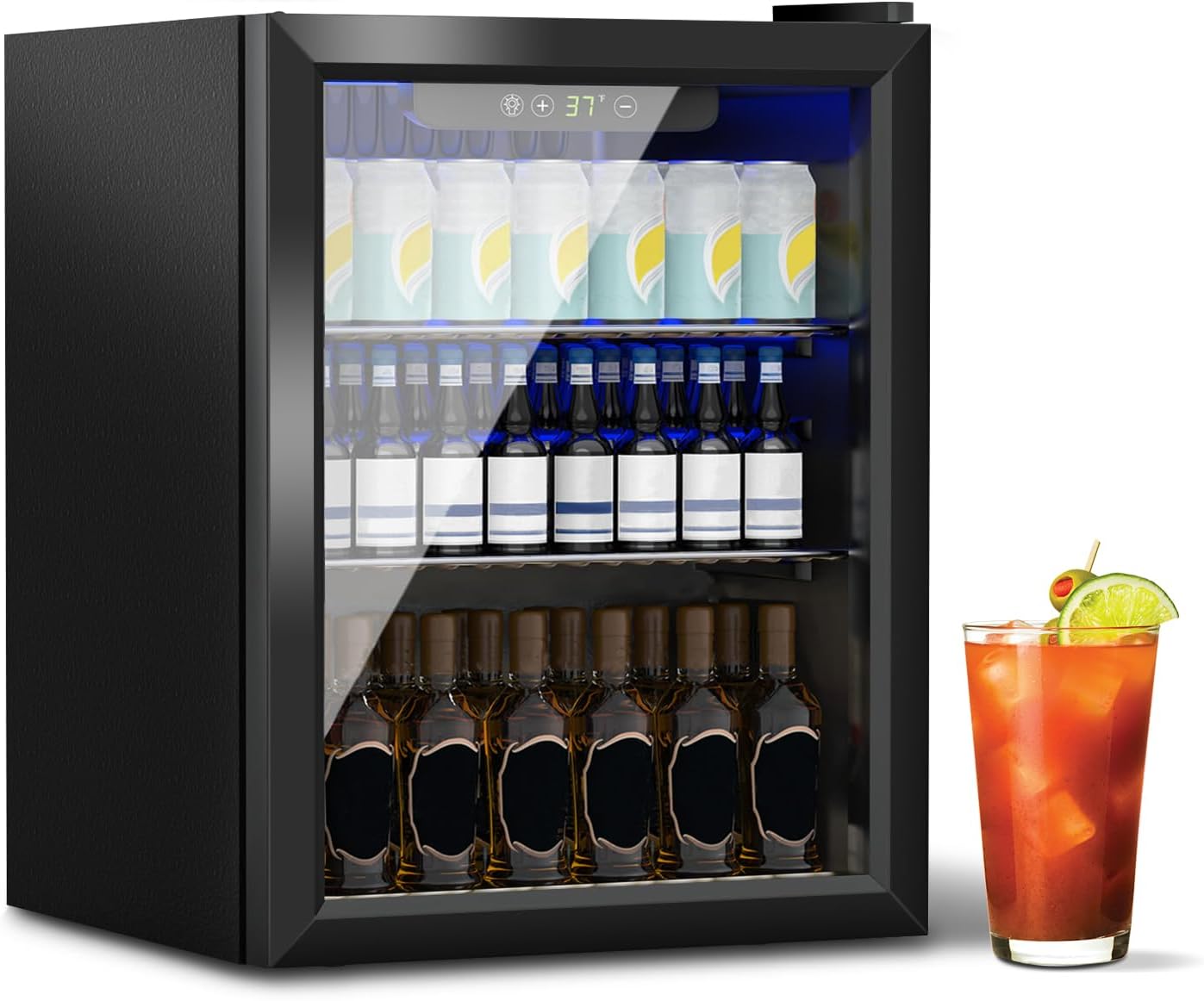 1.6 Cu.Ft Mini Fridge with Glass Door for 70 Cans Storage