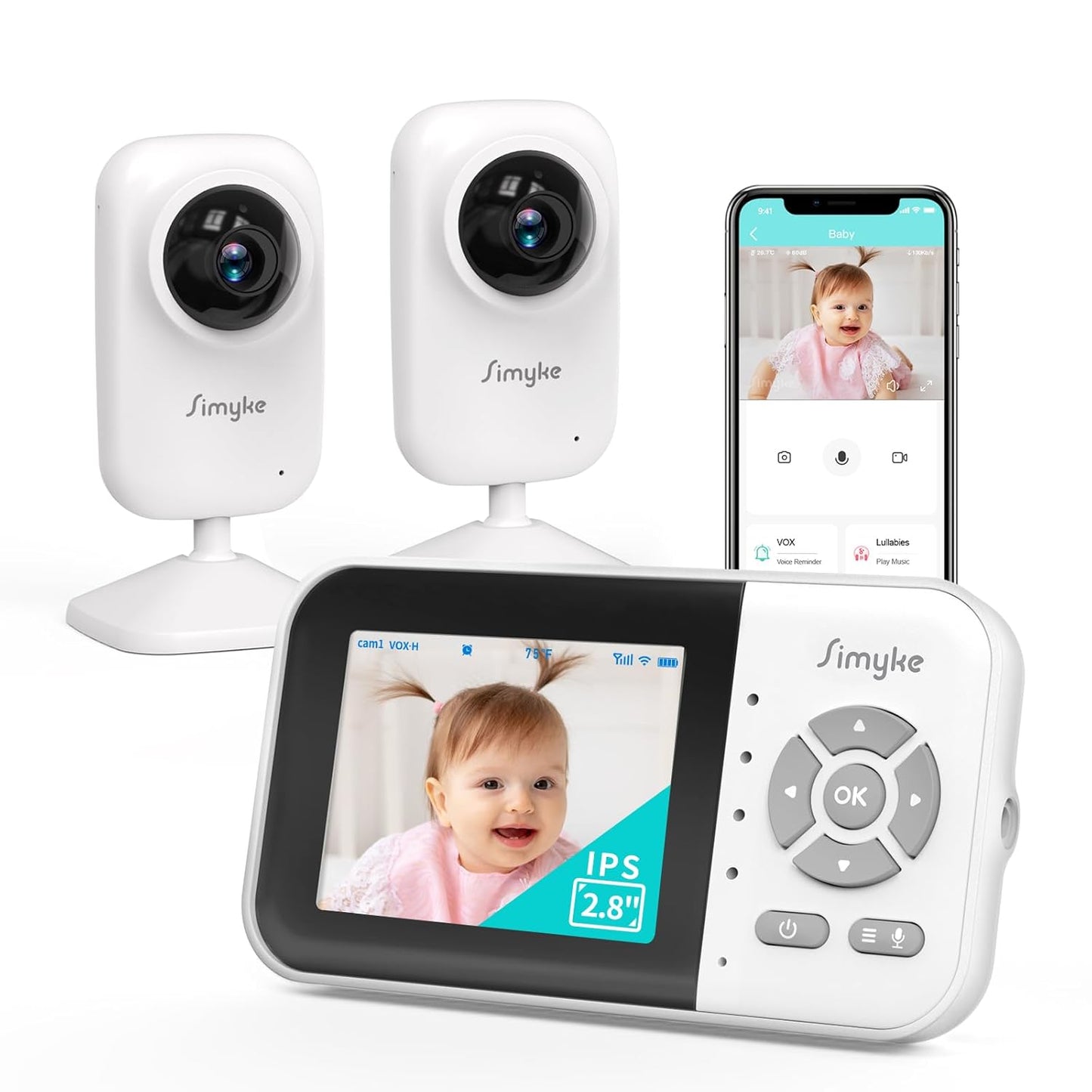 Simyke Video Baby Monitor: 2 Cameras, Night Vision, 2-Way Talk