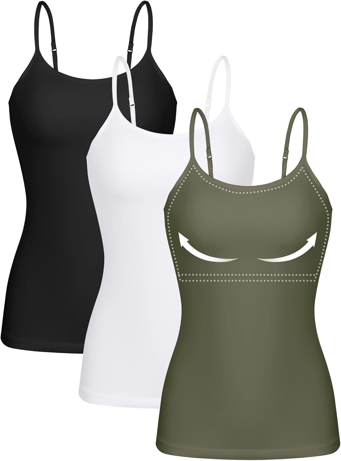ATTRACO Women 3 Pack Cotton Camisoles with Built-In Bra
